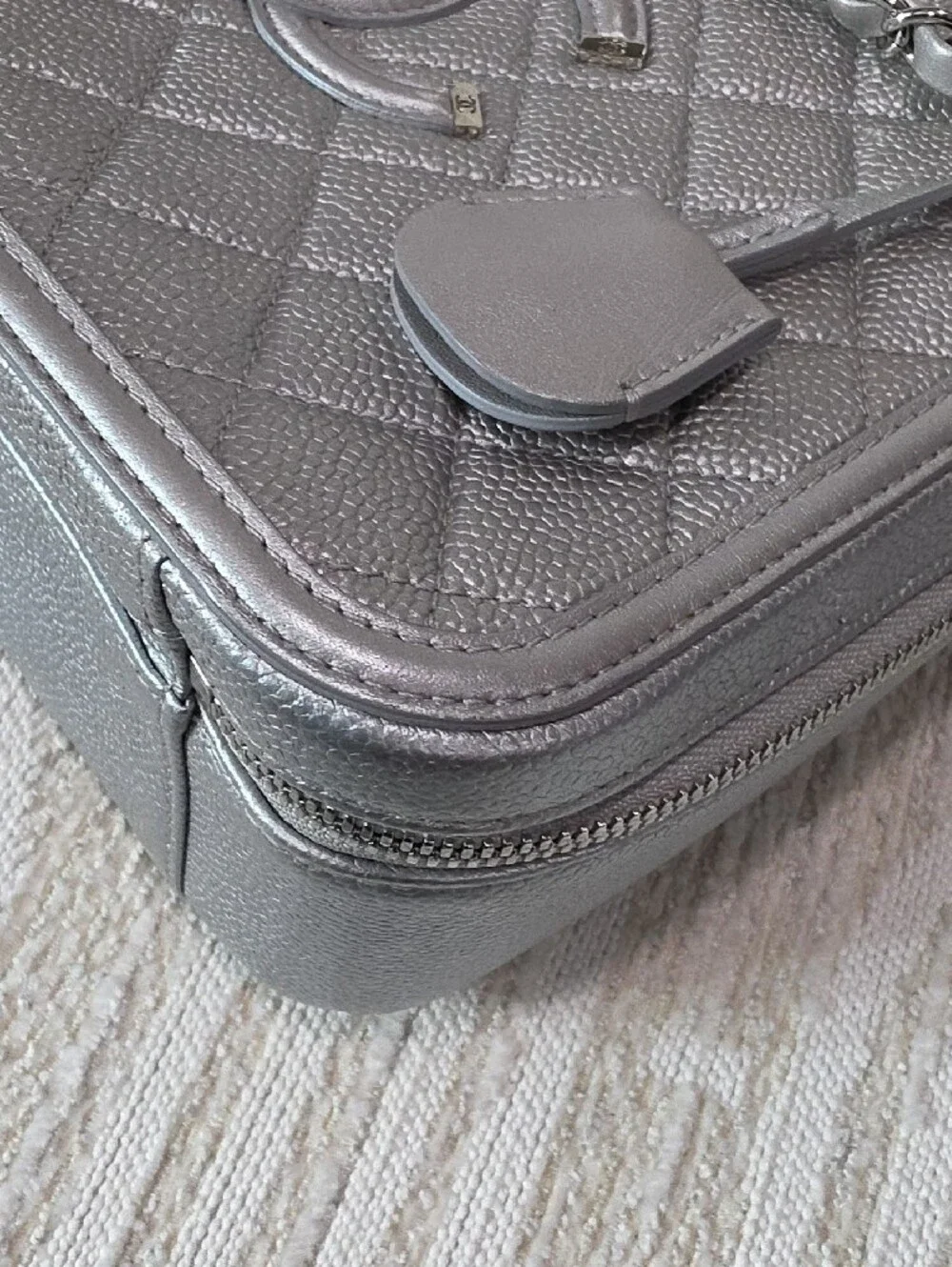 CHANEL Silver Quilted Vanity-Style Large Camera Shoulder Bag